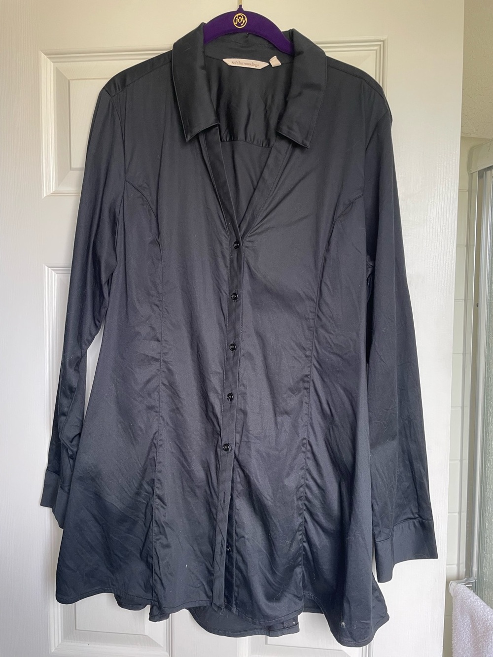 Soft Surroundings Classic Black V-Neck, Button-Front Flowing Shirt-Style Tunic
